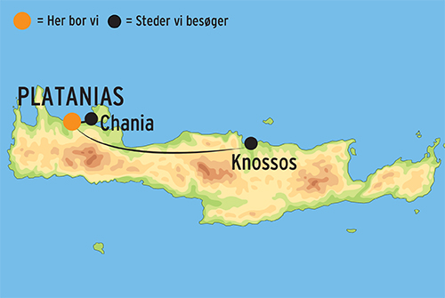 Kort over rejsen til Kreta